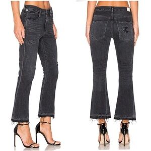 Citizen of Humanity Sasha Twist Crop Low Slung Flare Distress Black Raw Hem Jean